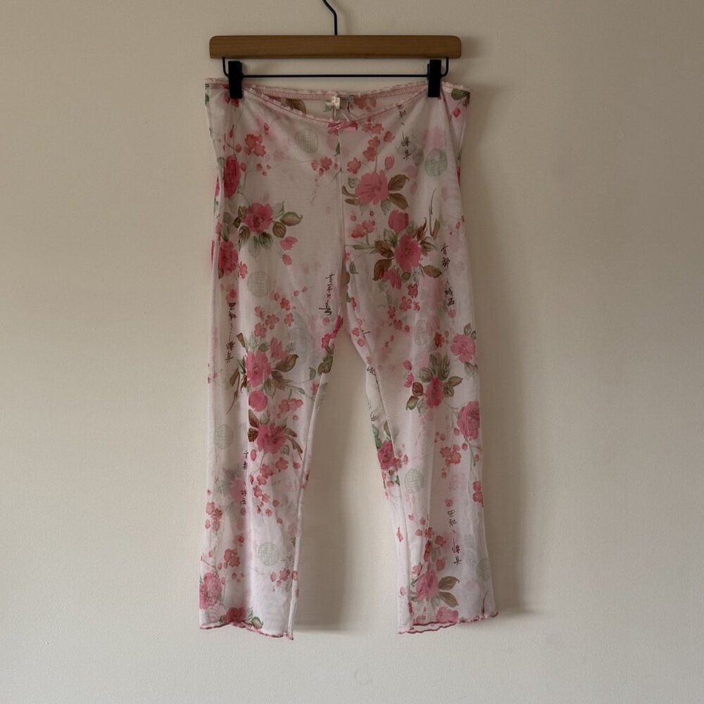 VTG Seal‎ Pink Floral Asian Sheer Pants Whimsy Fairy Y2K Coquette Size Large